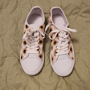 Unlisted White Lace-Up Sneakers with Sunflower Print